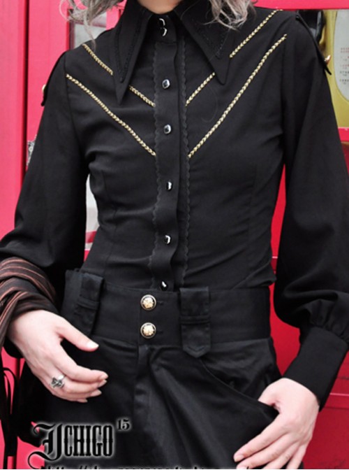 Knight Style Black Chiffon Gothic Lolita Shirt