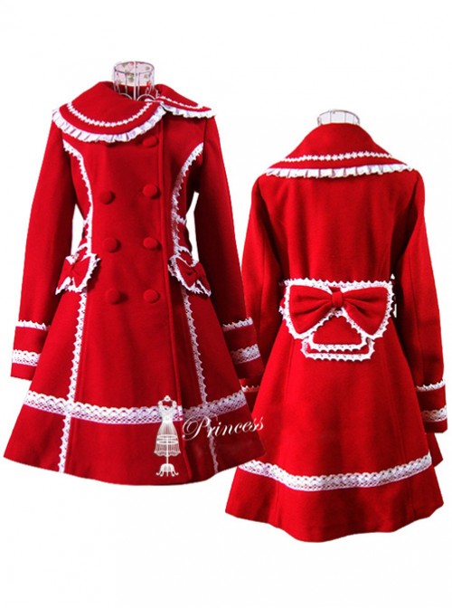 White Lace Red Woolen Sweet Lolita Coat