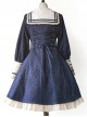 College Style Doll Collar Dark Blue Lolita Wind Coat