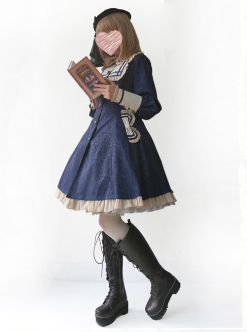 College Style Doll Collar Dark Blue Lolita Wind Coat