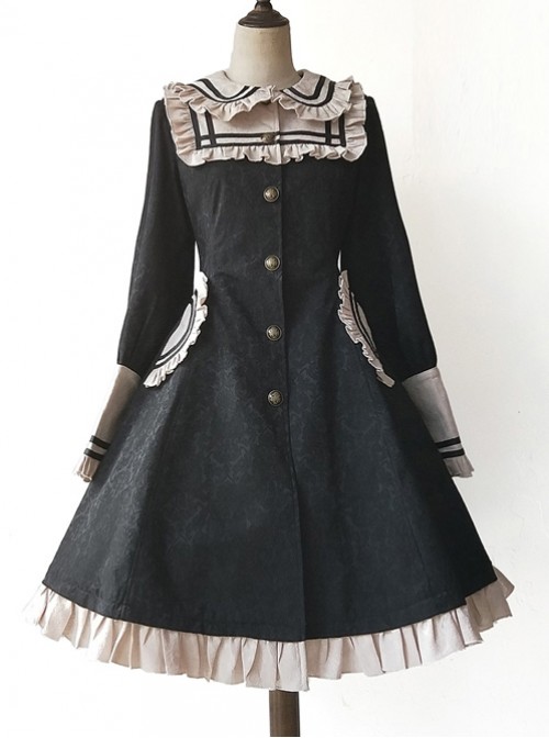 College Style Doll Collar Black Lolita Wind Coat