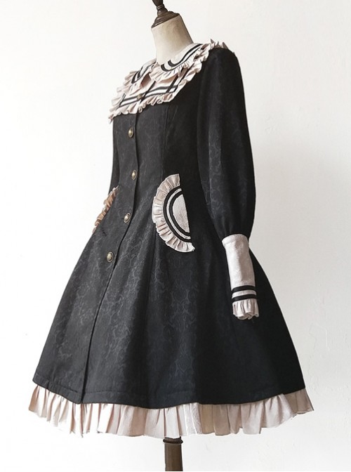 College Style Doll Collar Black Lolita Wind Coat