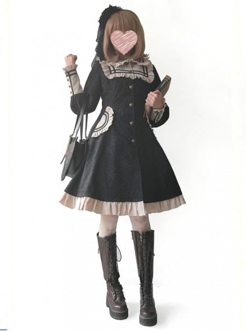 College Style Doll Collar Black Lolita Wind Coat