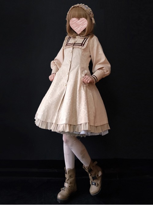 College Style Doll Collar Apricot Color Lolita Wind Coat