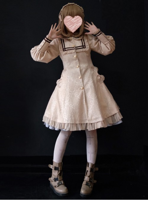 College Style Doll Collar Apricot Color Lolita Wind Coat