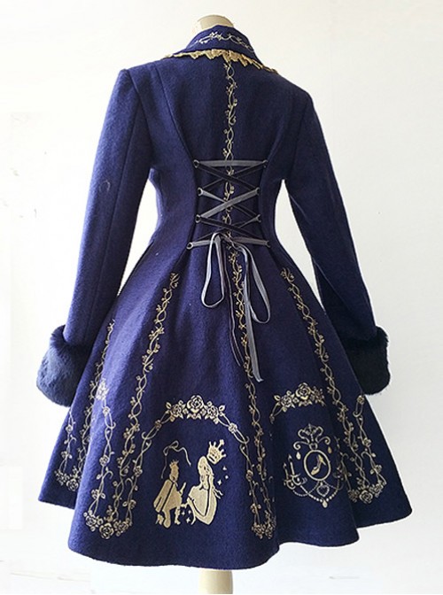 Cinderella Embroidery Version Dark Blue Lolita Winter Thickening And Cashmere Overcoat