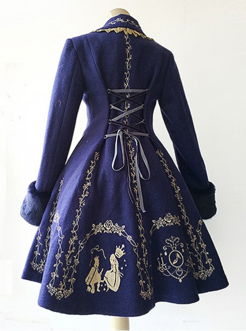 Cinderella Embroidery Version Dark Blue Lolita Winter Thickening And Cashmere Overcoat