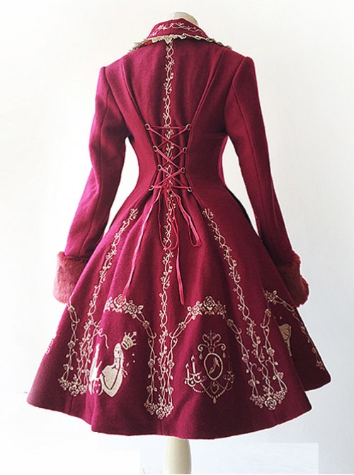 Cinderella Embroidery Version Wine Red Lolita Winter Thickening And Cashmere Overcoat