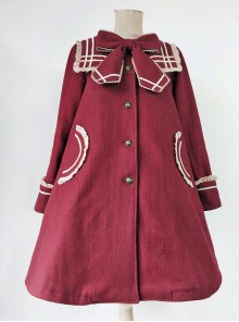 College Style Bowknot Wine Red Navy Collar Lolita Coat