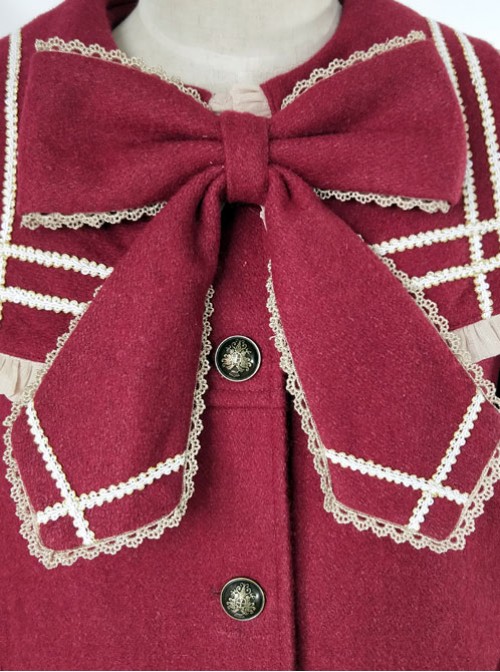 College Style Bowknot Wine Red Navy Collar Lolita Coat