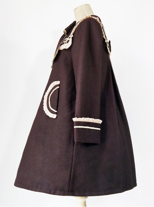 College Style Bowknot Brown Navy Collar Lolita Coat