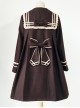 College Style Bowknot Brown Navy Collar Lolita Coat