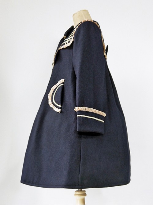 College Style Bowknot Navy Blue Navy Collar Lolita Coat