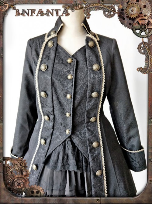 At Dusk Series Fake Two Pieces Black Gothic Lolita Coat