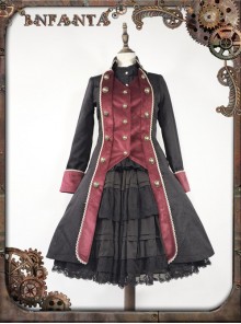 At Dusk Series Fake Two Pieces Wine Red Gothic Lolita Coat