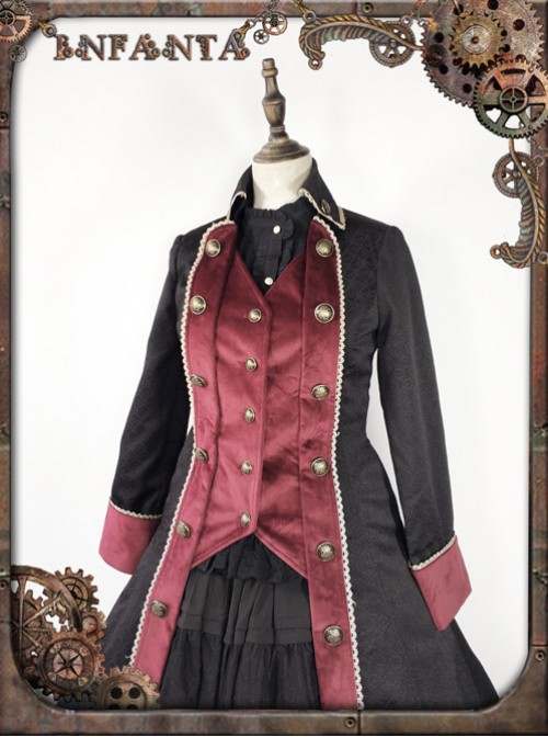 At Dusk Series Fake Two Pieces Wine Red Gothic Lolita Coat