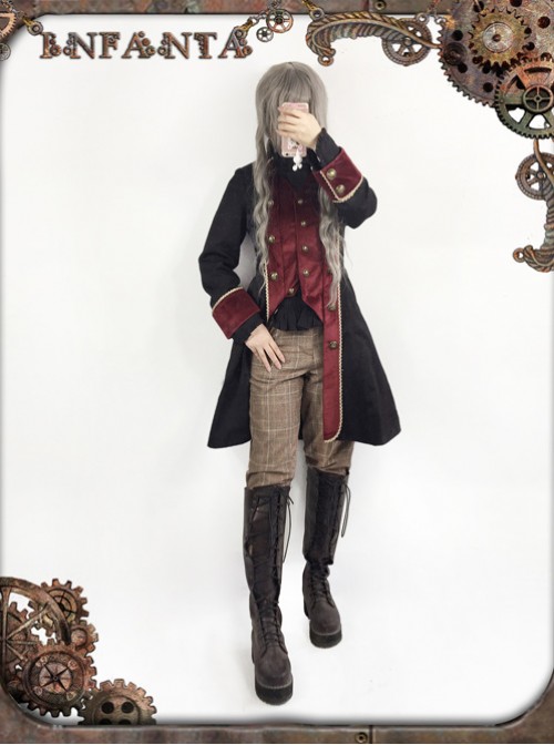 At Dusk Series Fake Two Pieces Wine Red Gothic Lolita Coat