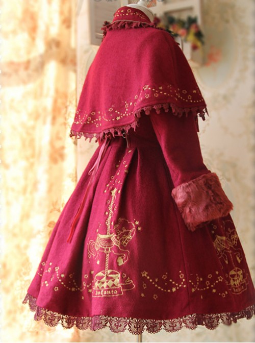 Carousel Series Golden Thread Embroidery Red Plus Cashmere Lolita Coat