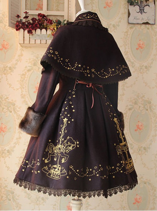 Carousel Series Golden Thread Embroidery Brown Plus Cashmere Lolita Coat