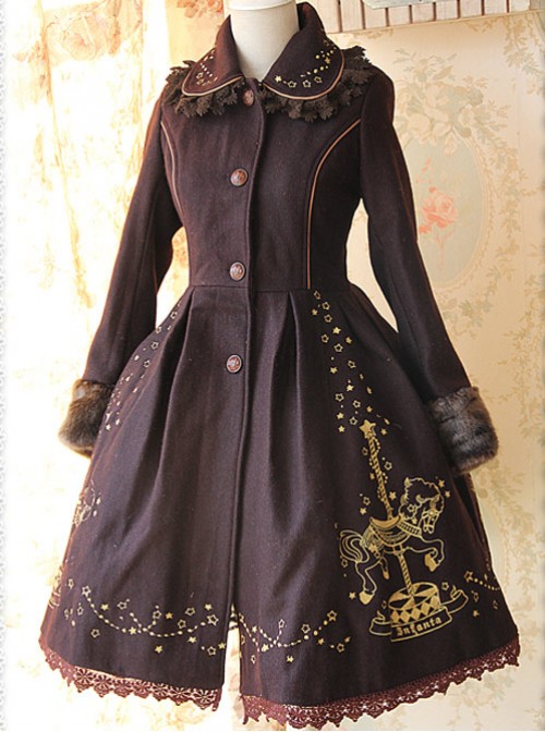 Carousel Series Golden Thread Embroidery Brown Plus Cashmere Lolita Coat