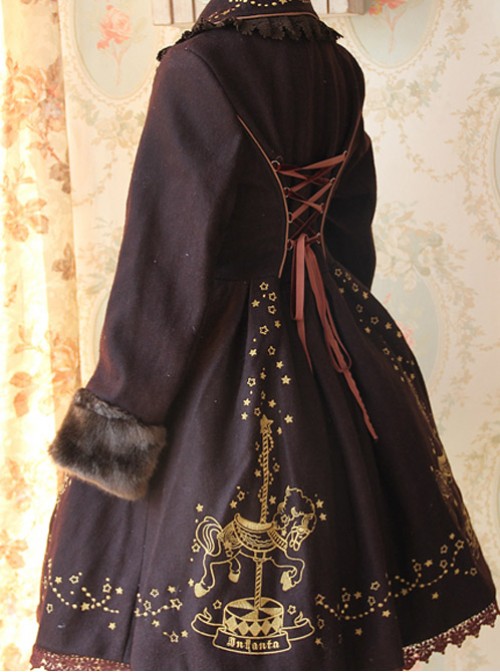 Carousel Series Golden Thread Embroidery Brown Plus Cashmere Lolita Coat