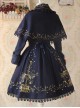 Carousel Series Golden Thread Embroidery Navy Blue Plus Cashmere Lolita Coat