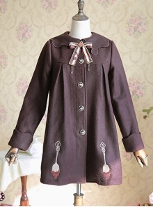 Chocolate Sauce Series Embroidery Chocolate Color Plus Velvet Lolita Coat