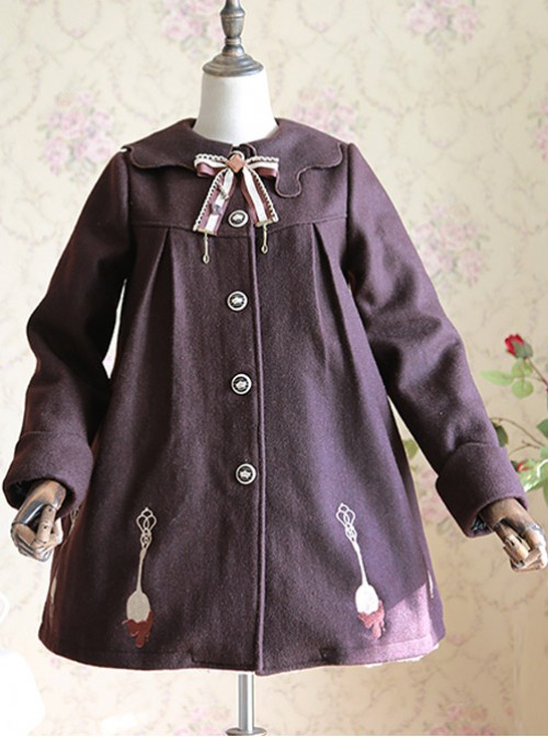 Chocolate Sauce Series Embroidery Chocolate Color Plus Velvet Lolita Coat