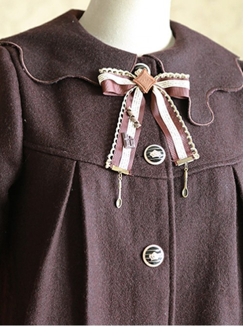 Chocolate Sauce Series Embroidery Chocolate Color Plus Velvet Lolita Coat