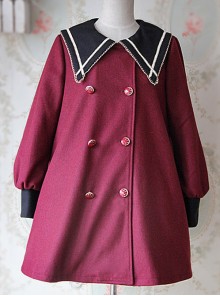 College Style Wine Red Pointed Collar Lolita Coat
