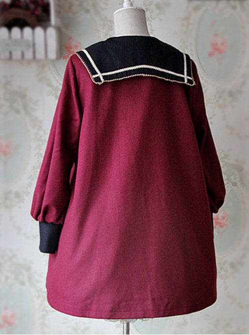 College Style Wine Red Pointed Collar Lolita Coat