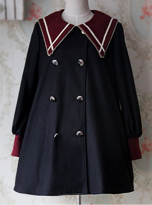 College Style Black Pointed Collar Lolita Thickened Coat