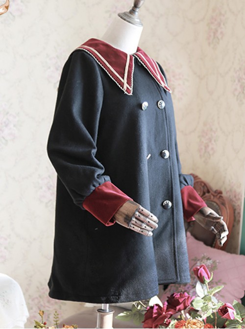 College Style Black Pointed Collar Lolita Thickened Coat