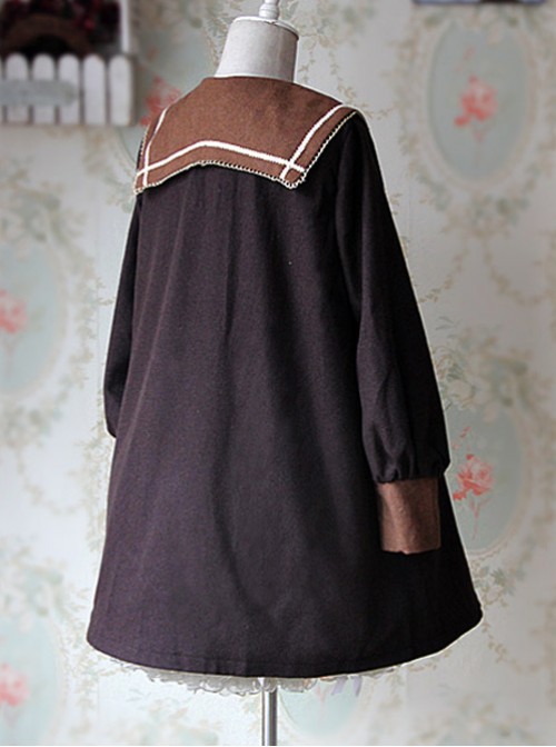 College Style Coffee Color Pointed Collar Lolita Thickened Coat