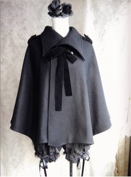 Wool Cashmere Black Bat Wing Cloak Gothic Lolita Cloak