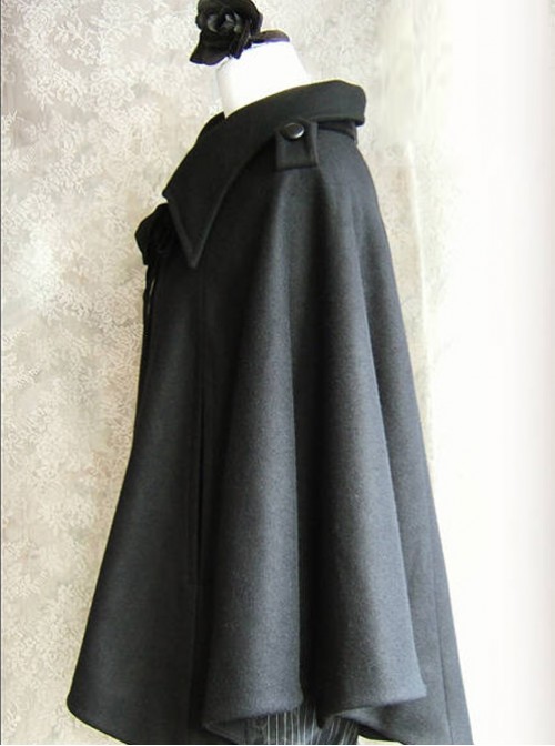Wool Cashmere Black Bat Wing Cloak Gothic Lolita Cloak
