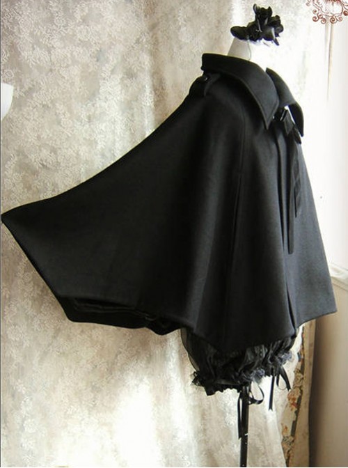 Wool Cashmere Black Bat Wing Cloak Gothic Lolita Cloak