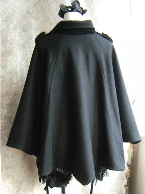 Wool Cashmere Black Bat Wing Cloak Gothic Lolita Cloak