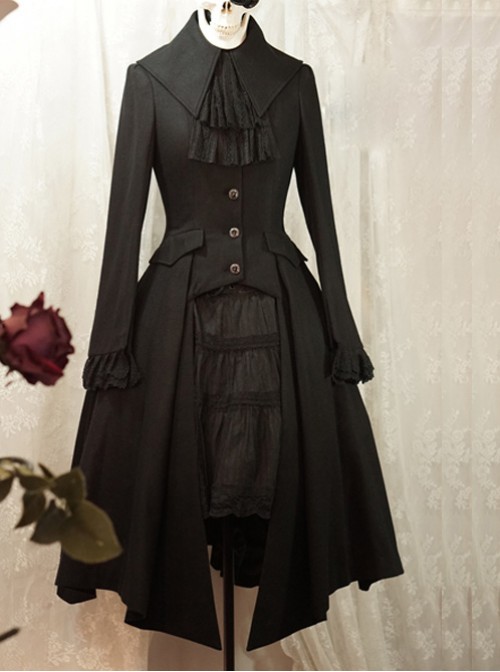 Silent Night Series Pure Wool Black Gothic Lolita Overcoat