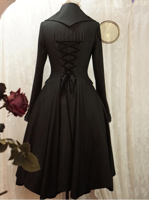 Silent Night Series Pure Wool Black Gothic Lolita Overcoat