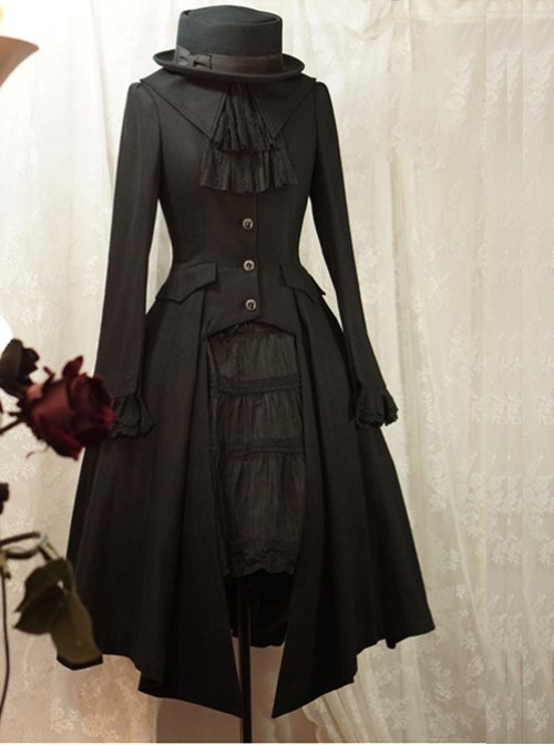 Silent Night Series Pure Wool Black Gothic Lolita Overcoat