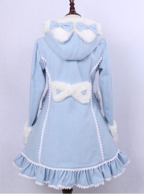 Sky Blue Lace Cute Hooded Sweet Lolita Winter Coat For Women