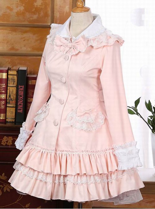 Pink Rabbit Ears Lace Bowknot Lolita Hooded Coat