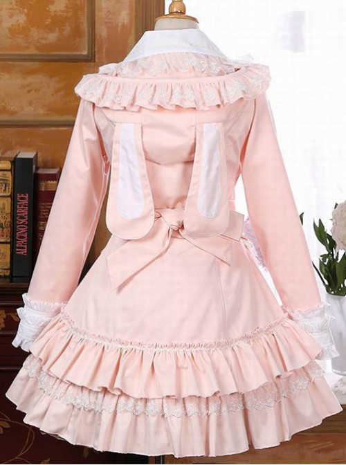 Pink Rabbit Ears Lace Bowknot Lolita Hooded Coat