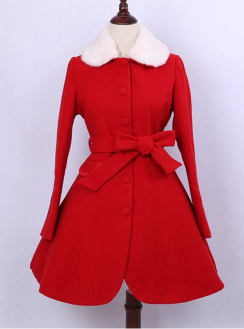 Retro Elegance Christmas Red Woolen Lolita Coat