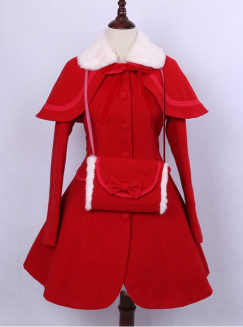 Retro Elegance Christmas Red Woolen Lolita Coat