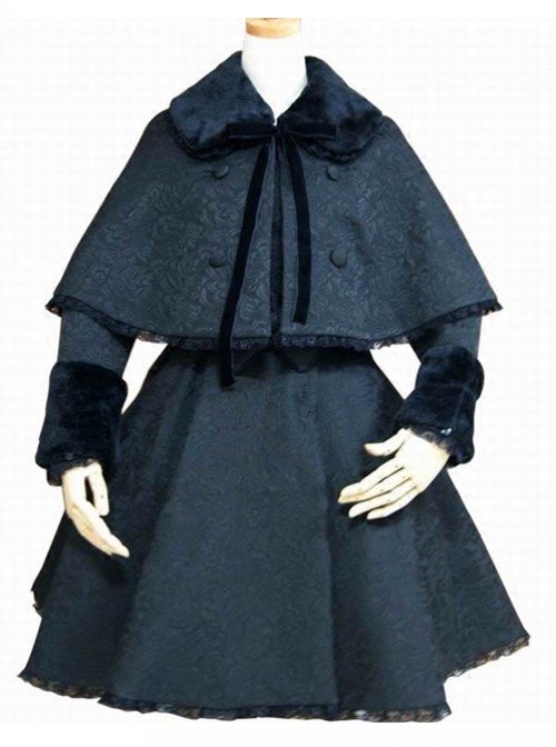 Flocking Lace Elegance Black Gothic Lolita Coat