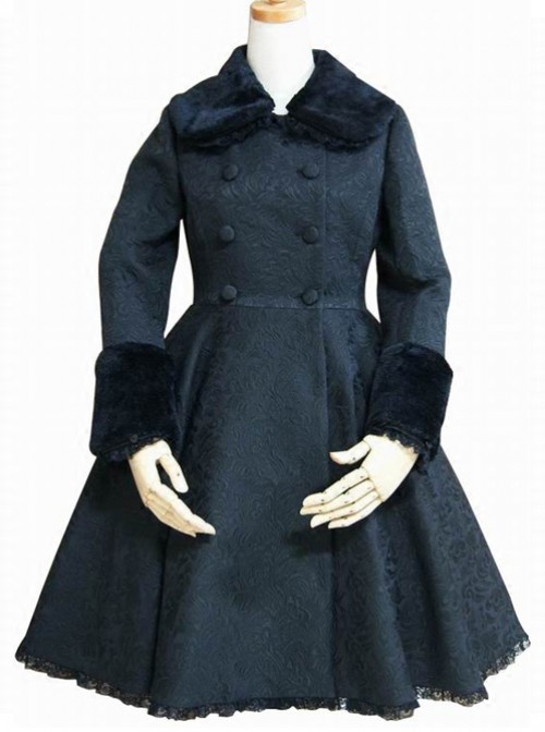 Flocking Lace Elegance Black Gothic Lolita Coat