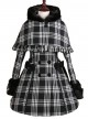 Double-breasted Black Lattices Cute Lolita Women Winter Woolen Hooded Coat