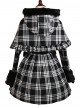 Double-breasted Black Lattices Cute Lolita Women Winter Woolen Hooded Coat